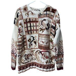 Vintage‎ 90s Tiara International Sweater Womens Size L Multi Ramie Floral Chunky